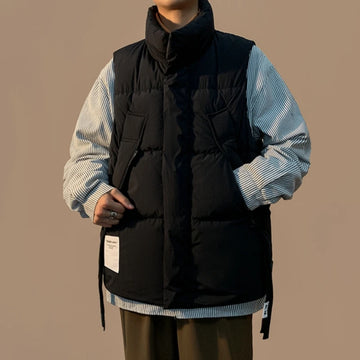 Turtleneck Vests Men Safari Style Loose Lace-up  All-match Daily Autumn Winter Simple Hipster Streetwear Slouchy Students